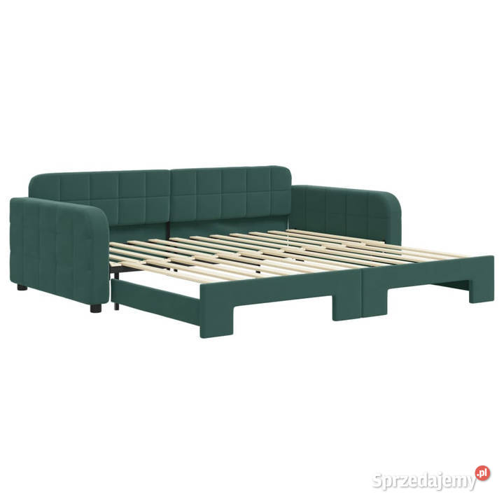Sofa rozsuwana ciemnozielona aksamit 100x200 223cm sprzedam