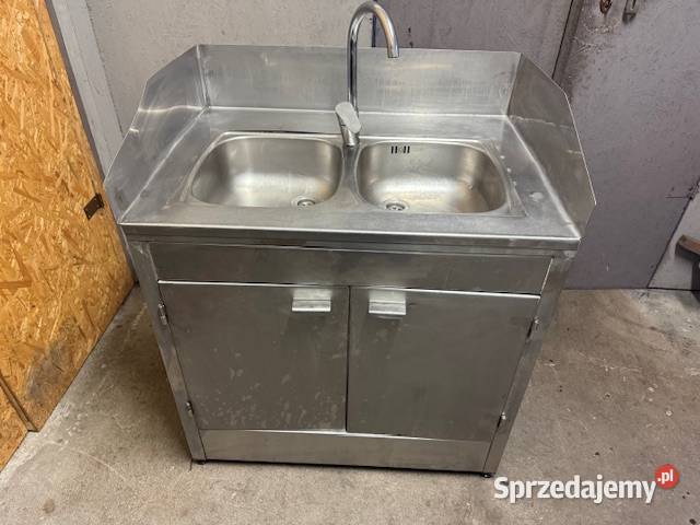 Zlew gastronomiczny dwukomorowy z szafką stal