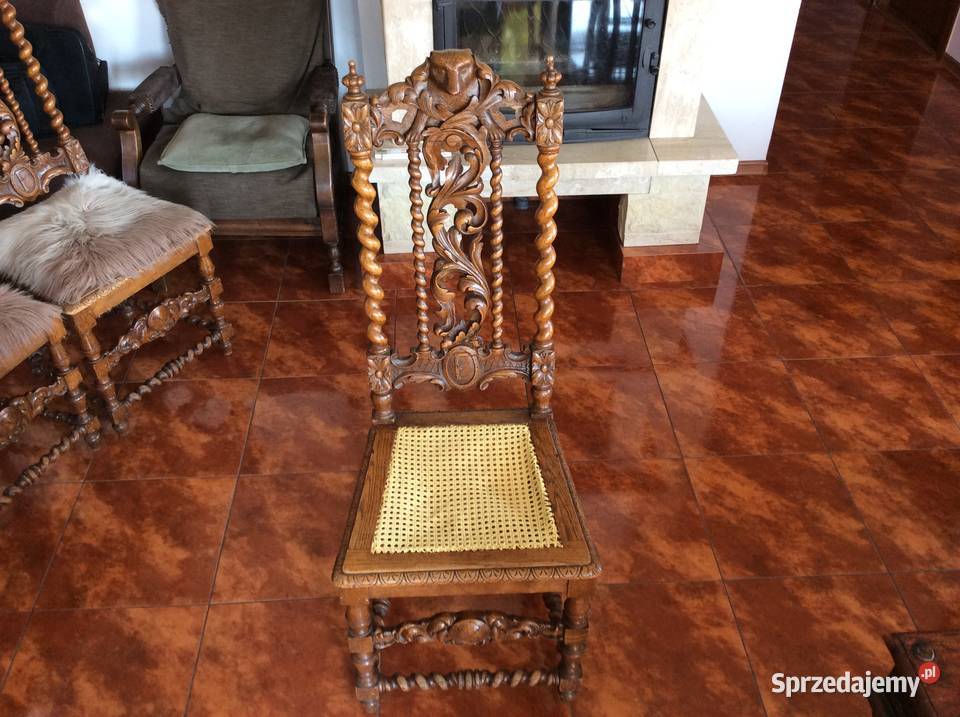 Piękne stare rzeźbione krzesła 6 sztuk Tarnawa Dolna