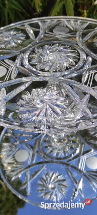 ELEGANCKA PATERA TORTOWNICA Z GRUBEGO KRYSZTAŁU Porcelana i szkło