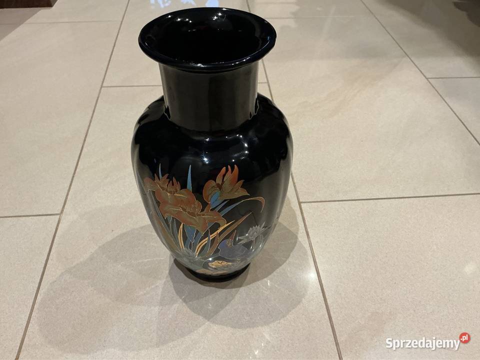 Czarny Wazon Włoska Porcelana VintageSygnowany Nowa Sól