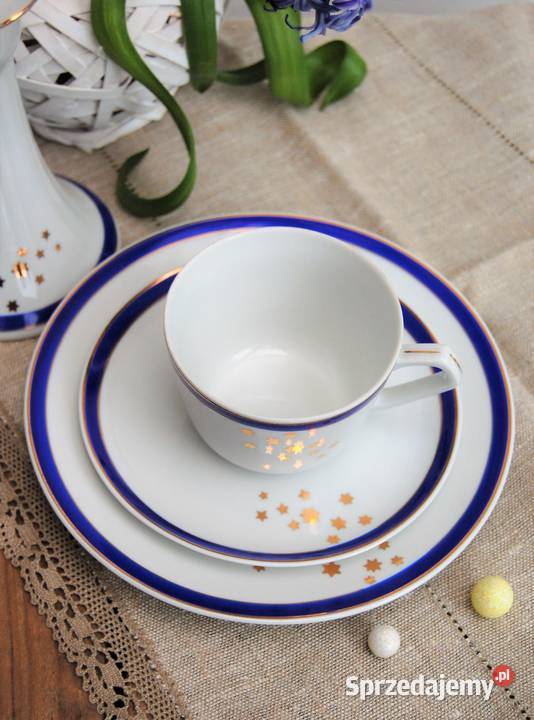 Filiżanka świecznik kobalt złoto porcelana Lublin
