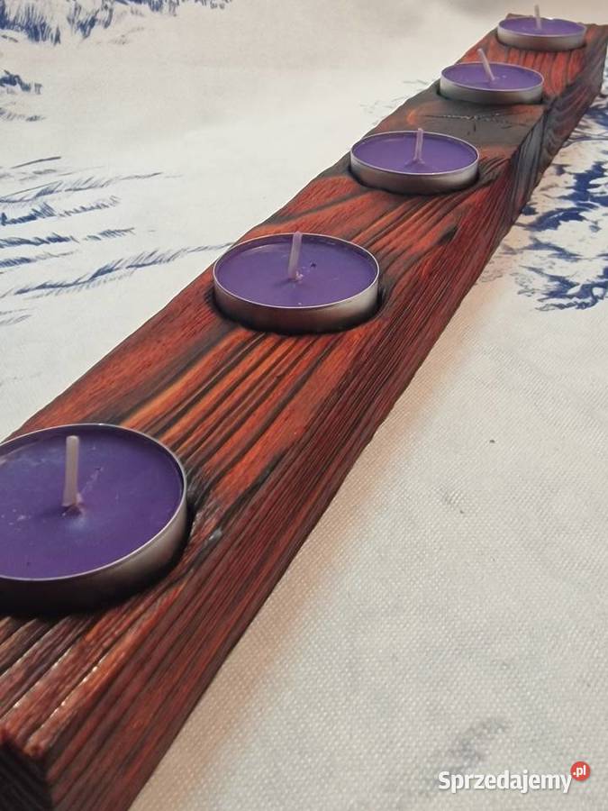 Świecznik Shou Sugi Ban drewno świerkowe bordowy Sępopol