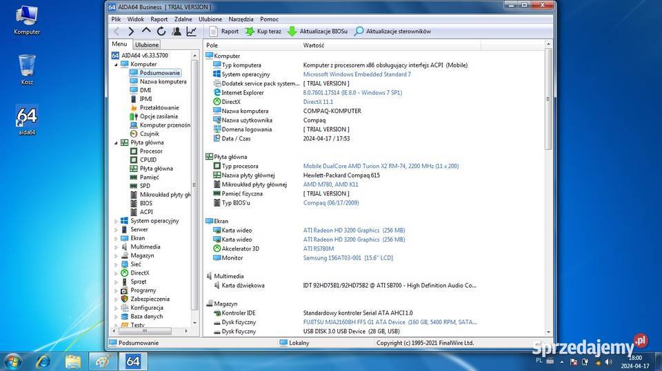 Compaq 615DualCore x2 2200 AMD 25GB RAM HDD Laptopy i netbooki kujawsko-pomorskie Włocławek