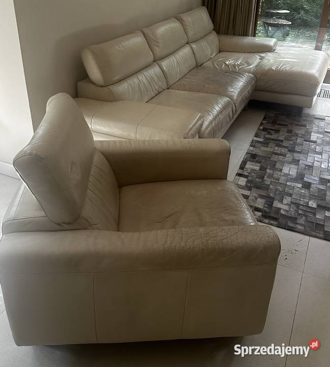 Komplet narożnik fotel włoska skóra Natuzzi 90cm mazowieckie Lesznowola