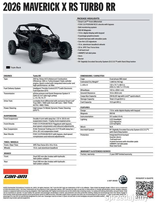 CanAm Maverick X RS Turbo RR Triple Black 7TTS wał Kardana Can-Am Nowy Sącz