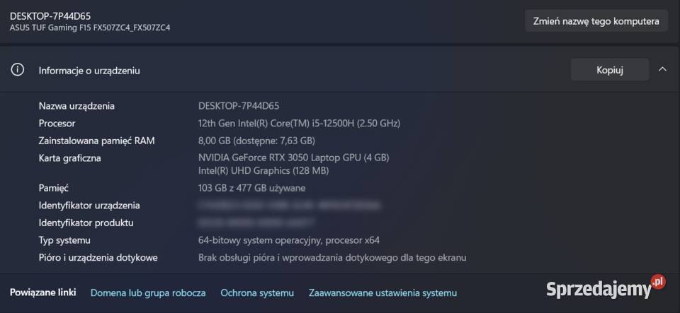 Asus TUF F15 Gaming Asus łódzkie Grabów sprzedam
