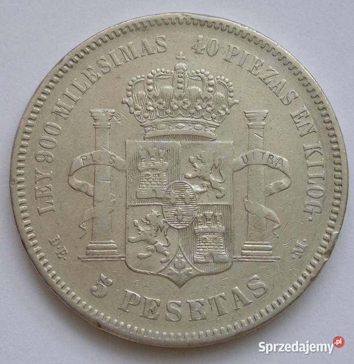 HISZPANIA 5 PESET 1875 ALFONSO XII SREBRO sprzedam