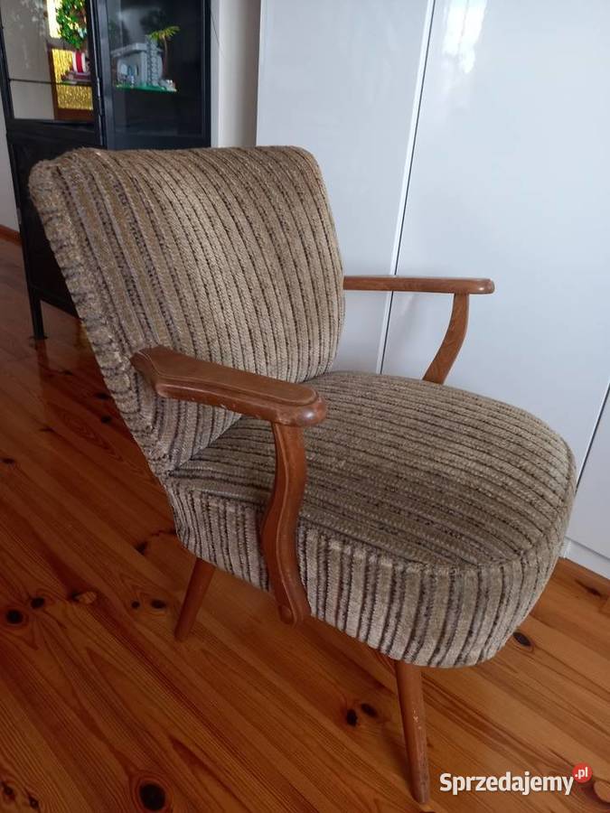 Stare fotele z podłokietnikami PRL vintage 76cm Rawicz