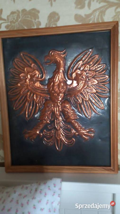 GodłoOrzeł w miedzi w drewniamej ramie sprzedam