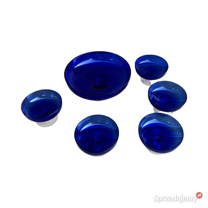 Zestaw deserowy z kobaltowego szkła 5 pucharków mazowieckie Warszawa