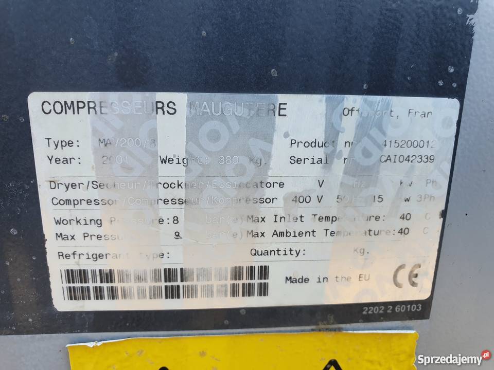 Kompresor Śrubowy MAUGUIERE MAV 200 sprężarka pomorskie