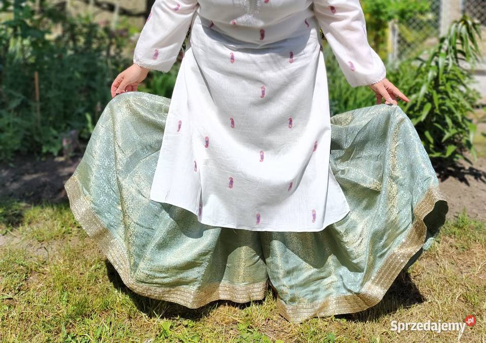 Szerokie spodnie indyjskie 5XL 50 4XL 48 gharara zielony Szczecin