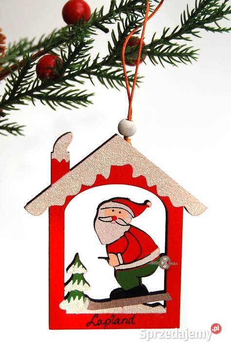 Mikołaj w domku zawieszka drewno Finlandia wielokolorowy lubelskie