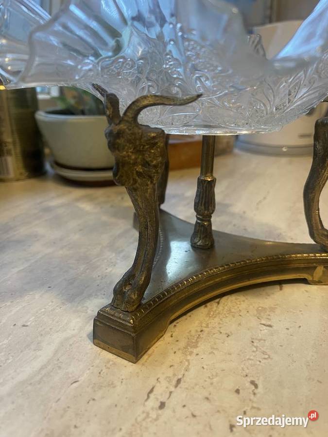 Patera z kozłami mosiądz secesja szkło z Łódź sprzedam