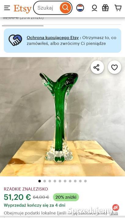MURANOszmaragdowy wazon z weneckiego szkła Pabianice