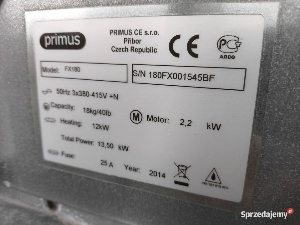 pralnicowirówka PRIMUS FX180 małopolskie Kęty