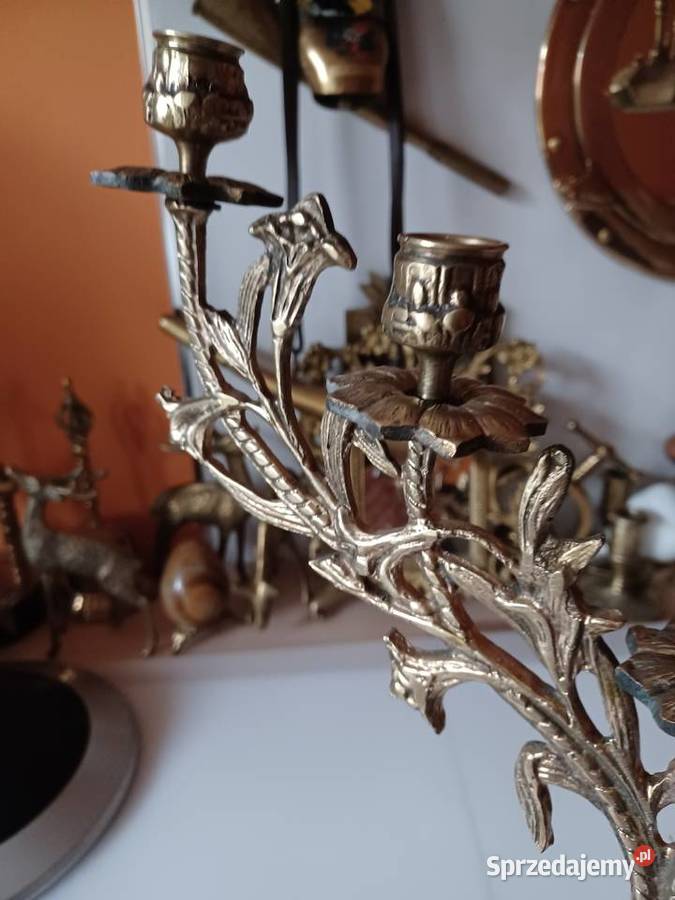 Piękny duży masywny świecznik mosiężny wielkopolskie Poznań