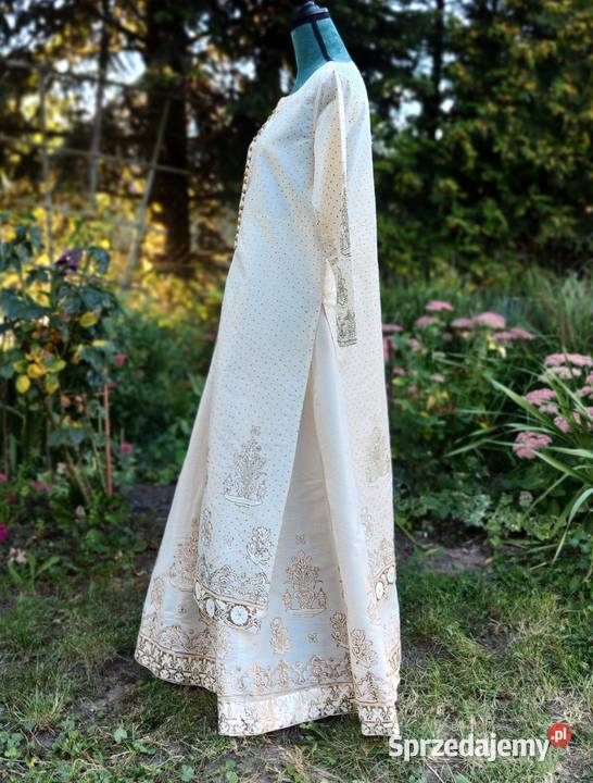 Indyjski komplet 3XL 46 beżowy złoty malowany Szczecin