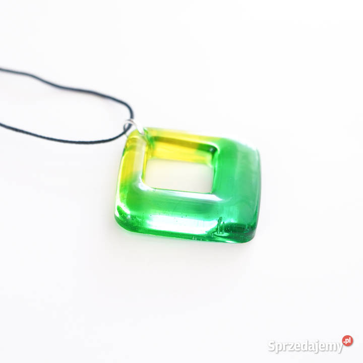 Zielono żółty wisiorek romb z żywicy handmade mazowieckie Warszawa