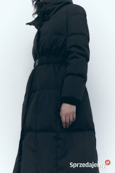 Długi puchowy płaszcz z paskiem Zara XS śląskie sprzedam