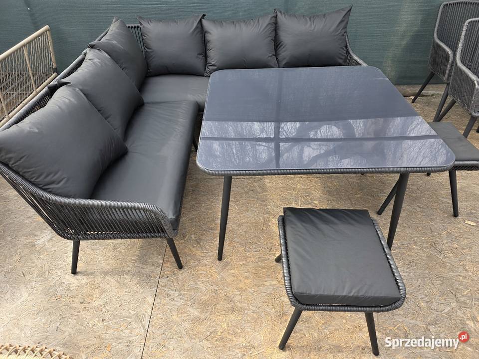 Duży narożnik ogrodowy Malta black stolik pufy Zestawy mebli ogrodowych lubuskie Wschowa