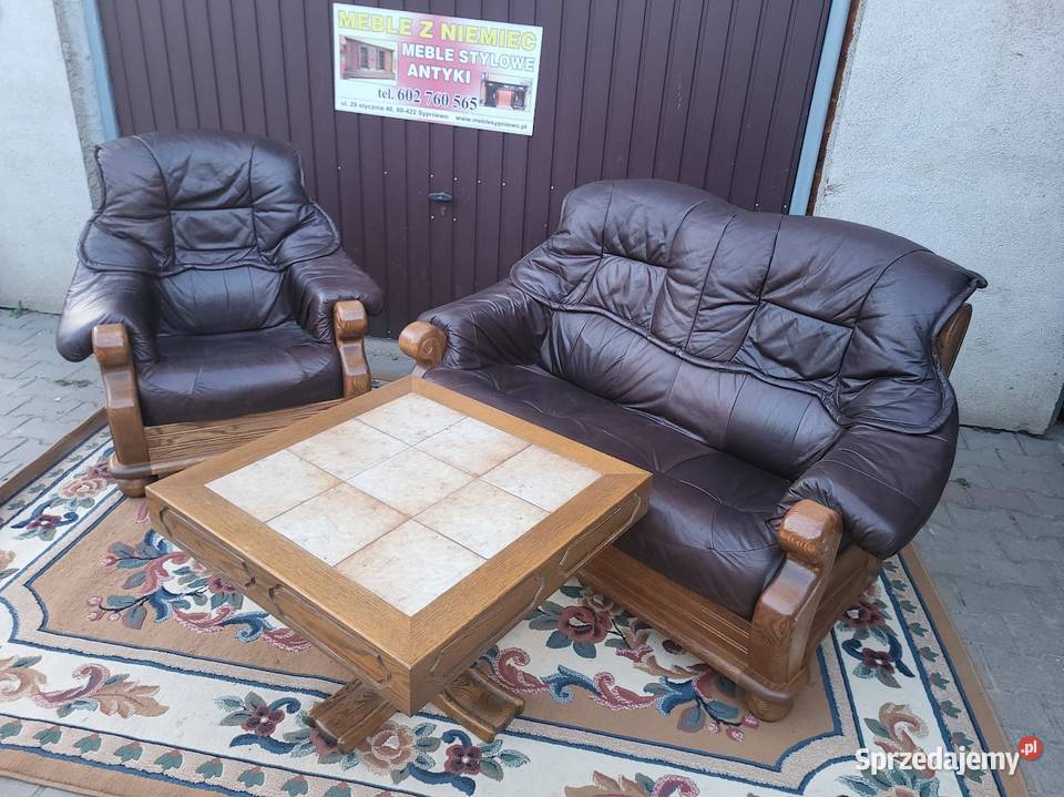 Komplet wypoczynkowy fotel sofa dwuosobowa skóra 90cm Sypniewo