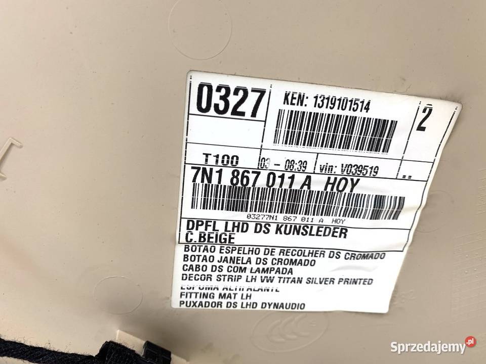 BOCZEK DRZWI LEWY PRZÓD VW SHARAN 7N1867011A osobowe