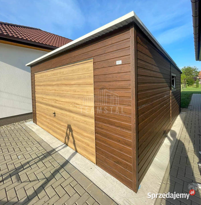 Garaz blaszany 45x6 m brama uchylna drzwi 2x