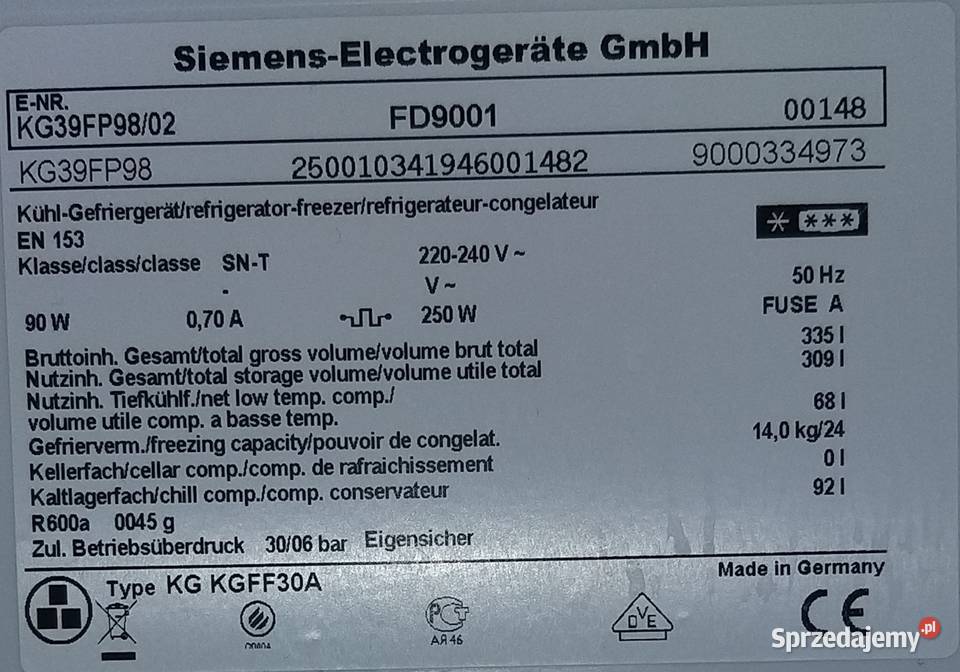 SIEMENS 39FP98 2uchwyty drzwi lodówkozamrażarki