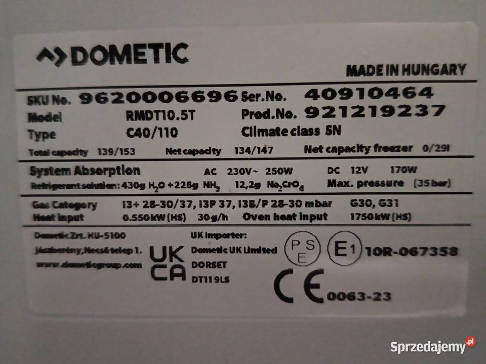 Części do lodówek Dometic Elektrolux do kampera Pruszków