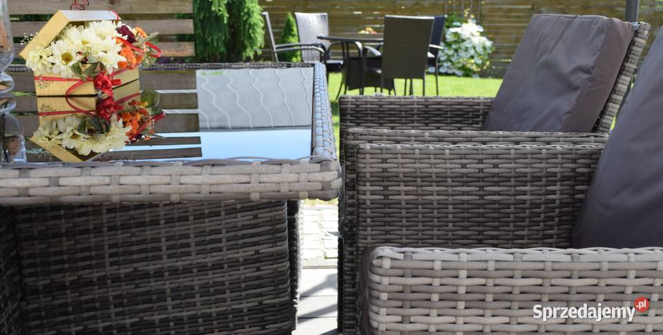 zestaw mebli tulipan 8 osob 4 foteli 4 puf szary małopolskie Bosutów