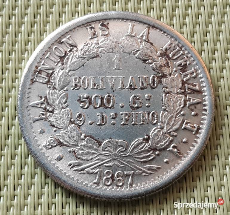 MonetaNumizmatKopia 1 BOLIVIANO 1867 BOLIVIA 5 Pruszków
