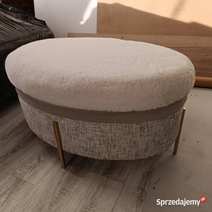 Pufa beż krem futro złote nóżki 44cm Sierpc
