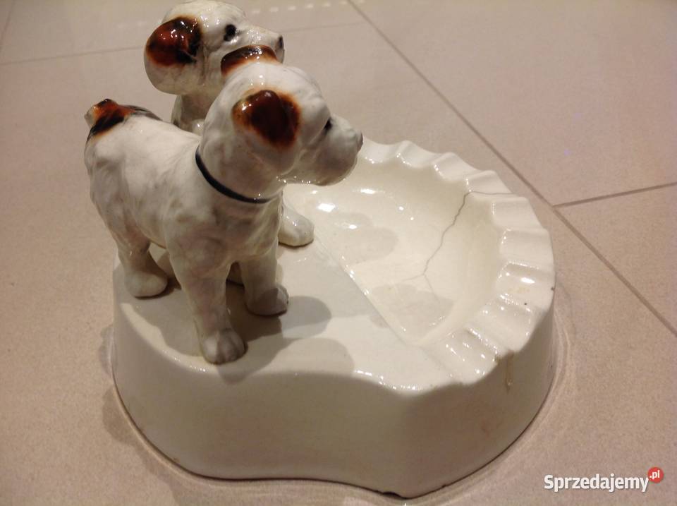 Stara Duża Ceramiczna Popielniczka Pieski Nowa Sól