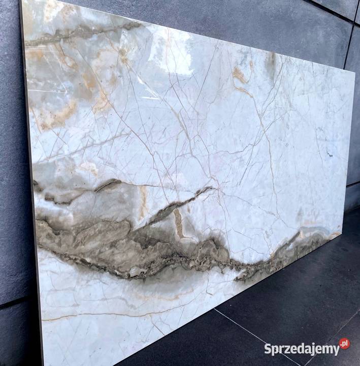 Gres BIAŁY MARMUR poler złoto 120x60 WYSOKI