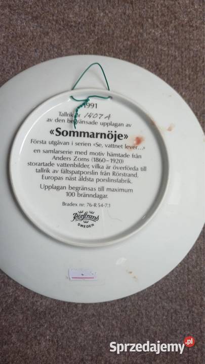 Talerz z manufaktury Rorstrand Do powieszenia pomorskie Gdańsk