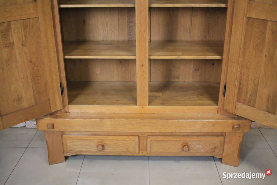 Szafa dębowa piękne zdobienia lite drewno Szafy, regały, półki Góra