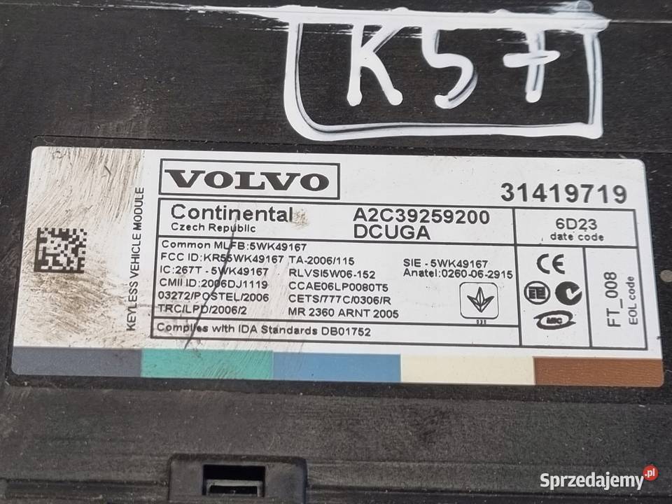 Volvo XC60 lift MODUŁ STEROWNIK KEYLESS 31419719 Motoryzacja
