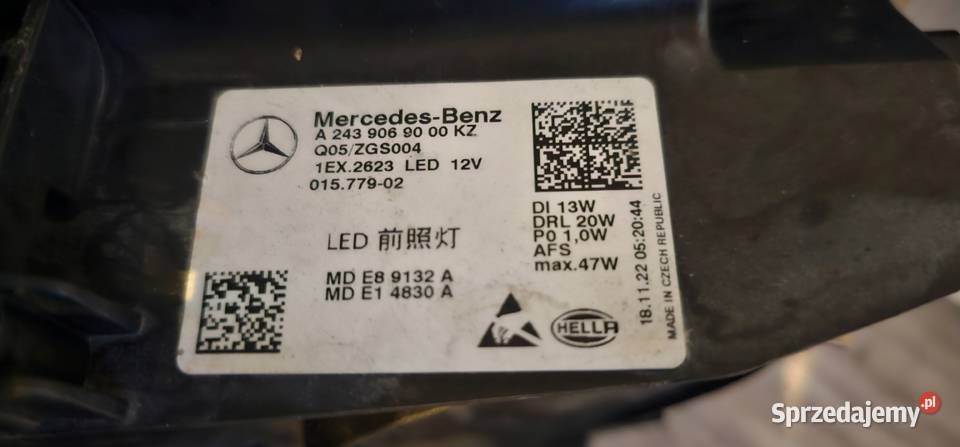 Mercedes eqa lampa przednia prawa led high osobowe Pielgrzymka