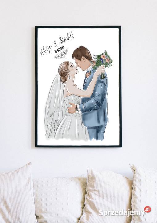 Portret ślubny na podstawie zdjęcia rysowany na Częstochowa