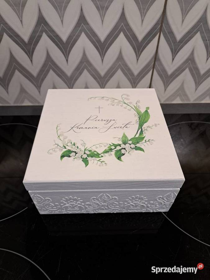 Pudełko komunijne konwalie z życzeniami handmade Kędzierzyn-Koźle