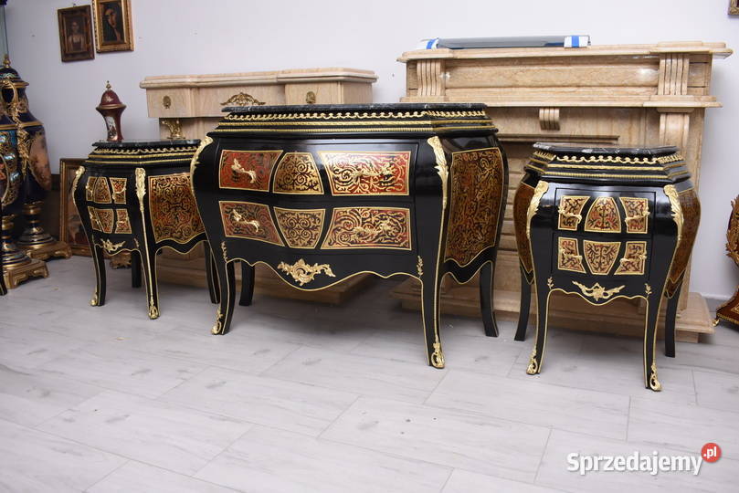 Komplet Boulle komoda 2 Szafki Marmur