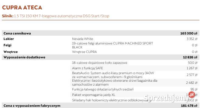 Cupra Ateca 15 TSI dsg nowa DODATKI 16 0924 Pruszcz Gdański