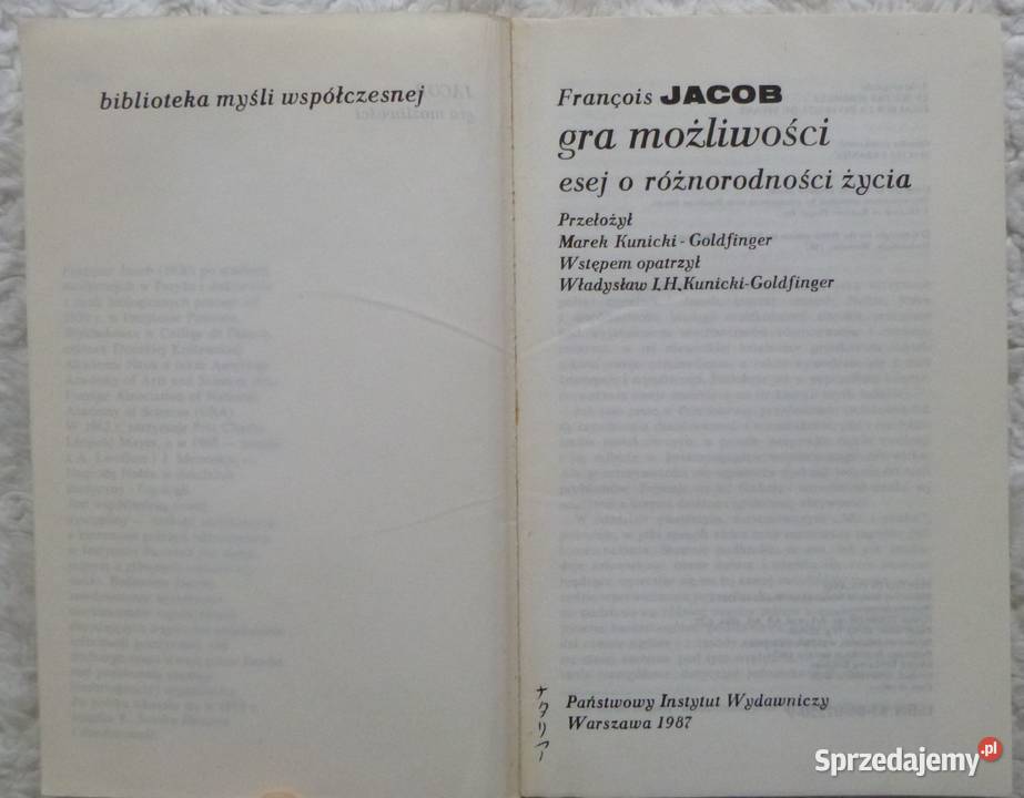 Gra możliwości Francois Jacob Rok wydania 1987 Warszawa
