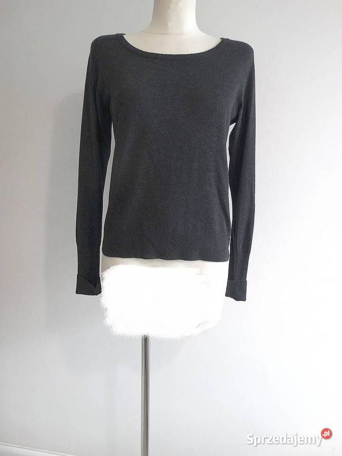 Sweter Wełniany Kaszmir Merino Wiskoza Szary Łomża