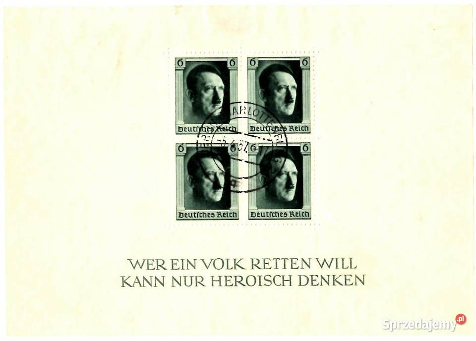 TRZECIA RZESZA 1937blok 7kasowany WYSYŁKA Filatelistyka pomorskie Człuchów sprzedam
