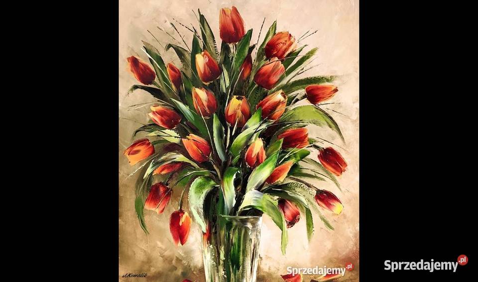 Kowalik Tulipany obraz olejny 65x55 kwiaty Warszawa