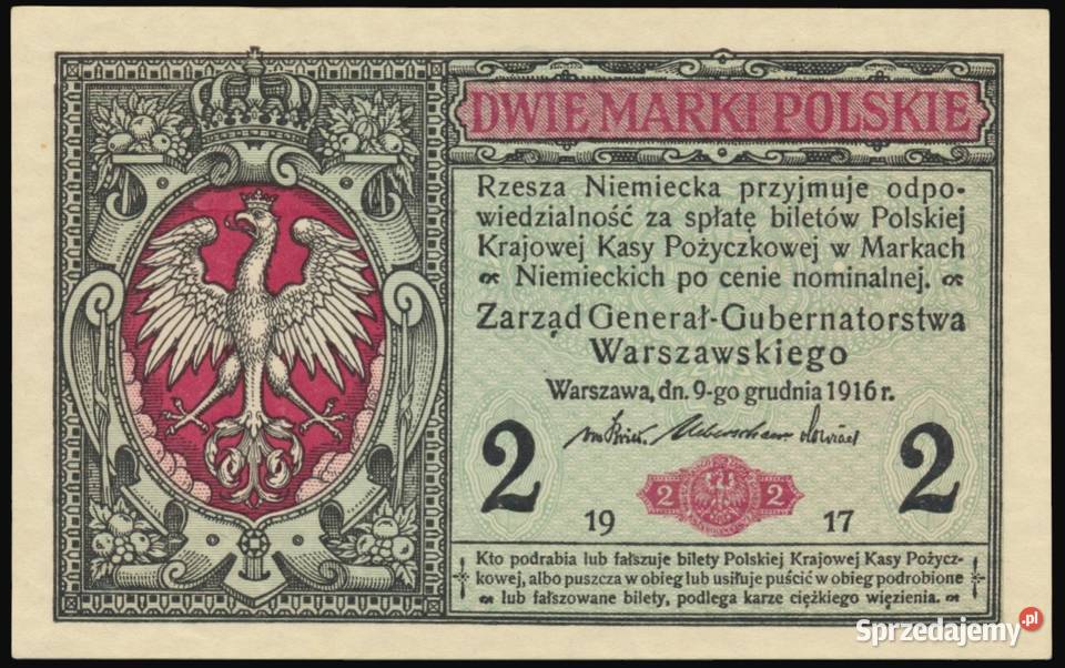 2 Marki 1916 Generał B UNC Żyleta pomorskie Trąbki Wielkie