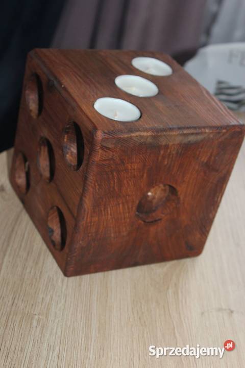 Świecznik drewniany kostka Lubań